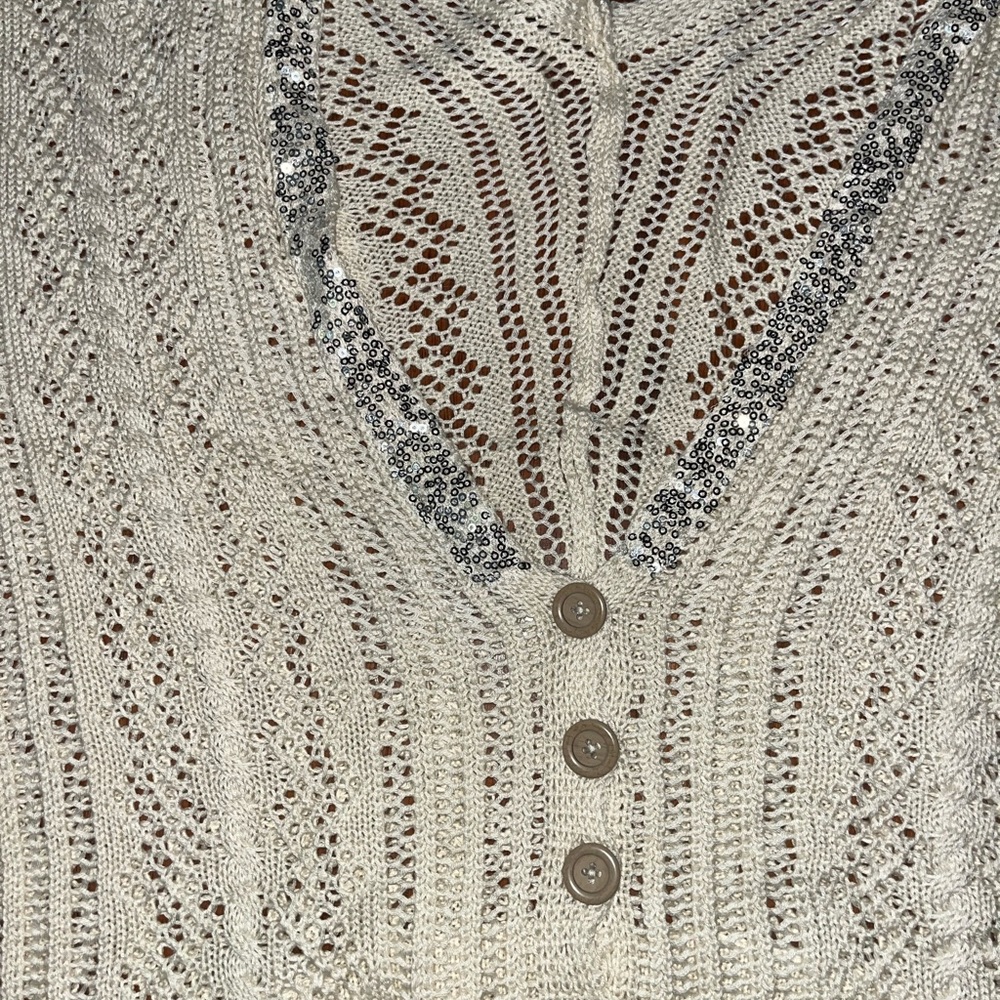 💎Boutique💎Cream Knit short-sleeved Button-Up Cropped Cardigan  one of my faves! - Picture 4 of 7